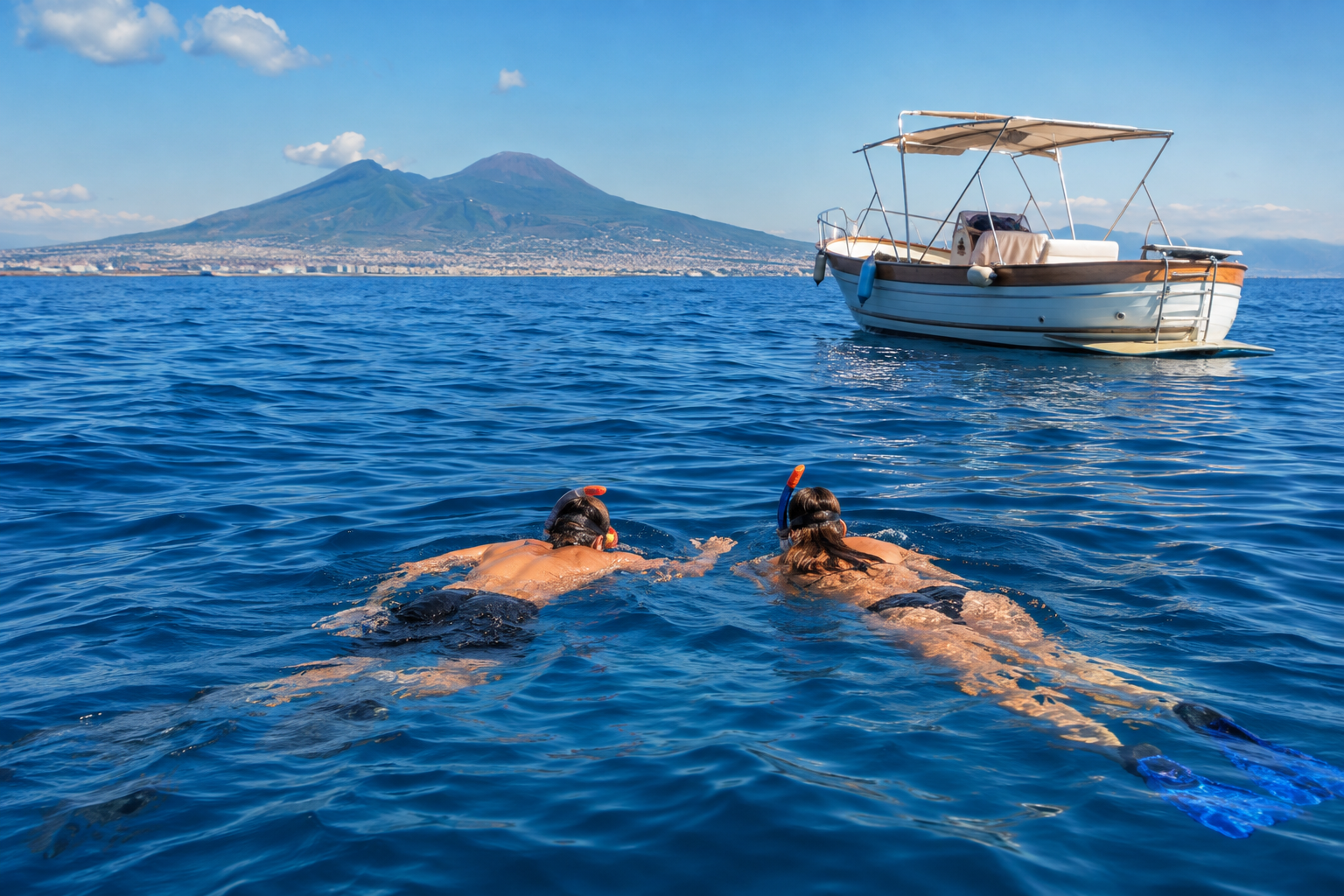 Snorkeling nel Golfo di Napoli con il Vesuvio in lontananza